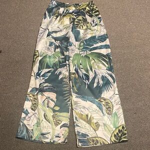 Leaf Print Wide Leg Pants